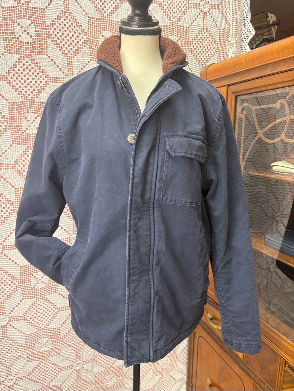 GAP Navy Canvas Utility Jacket Sherpa Collar Men’s M